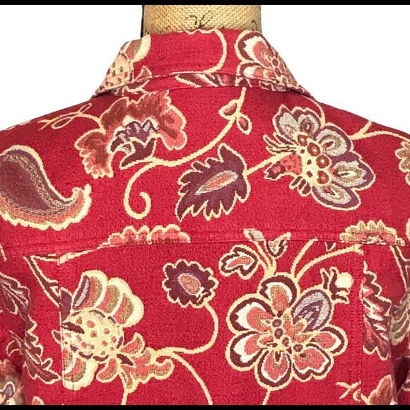Stonebridge Size Small Floral Tapestry Trucker Style Jacket-Cinnamon Red - Picture 8 of 15